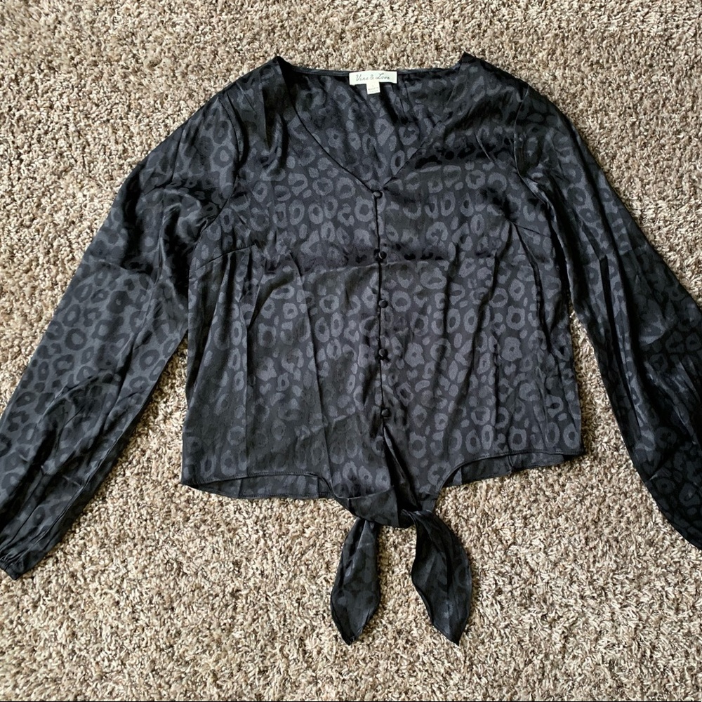 Vine & Love long sleeve black tie blouse